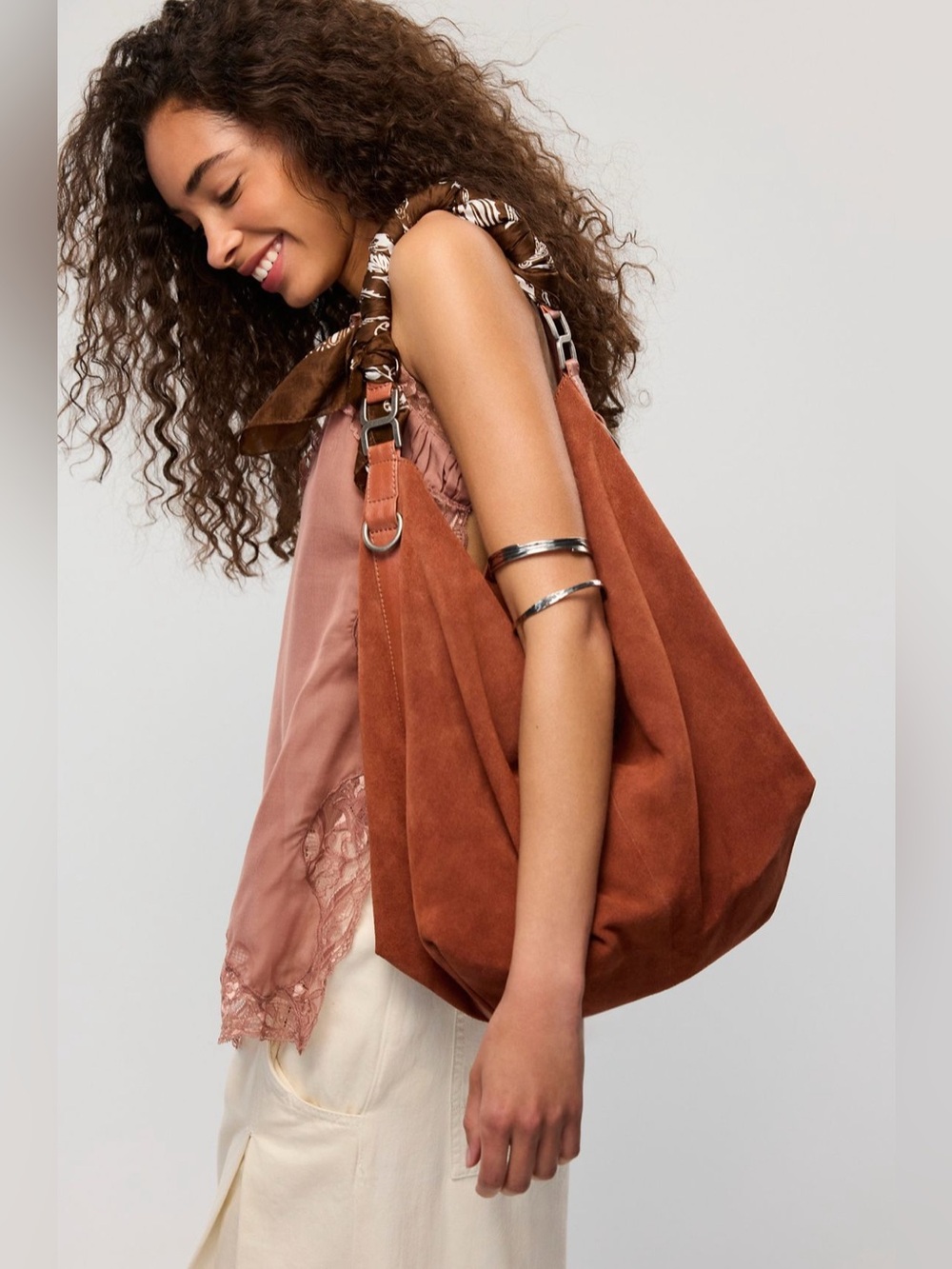 NWT Free People Suzie Suede Slouchy Tote Bag / Between Brown